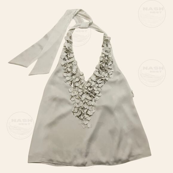 Ramy Brook Mitchell Top Ivory Beaded Halter | Glam, Resort Vacation S NWT $395 - Picture 2 of 14